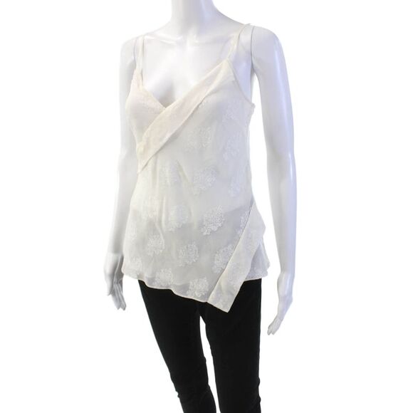 Theory Womens Silk Embroidered Crossover V Neck Tank Top White Size Small - Picture 2 of 5